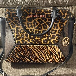 Michael Kors Leopard and Black Satchel
